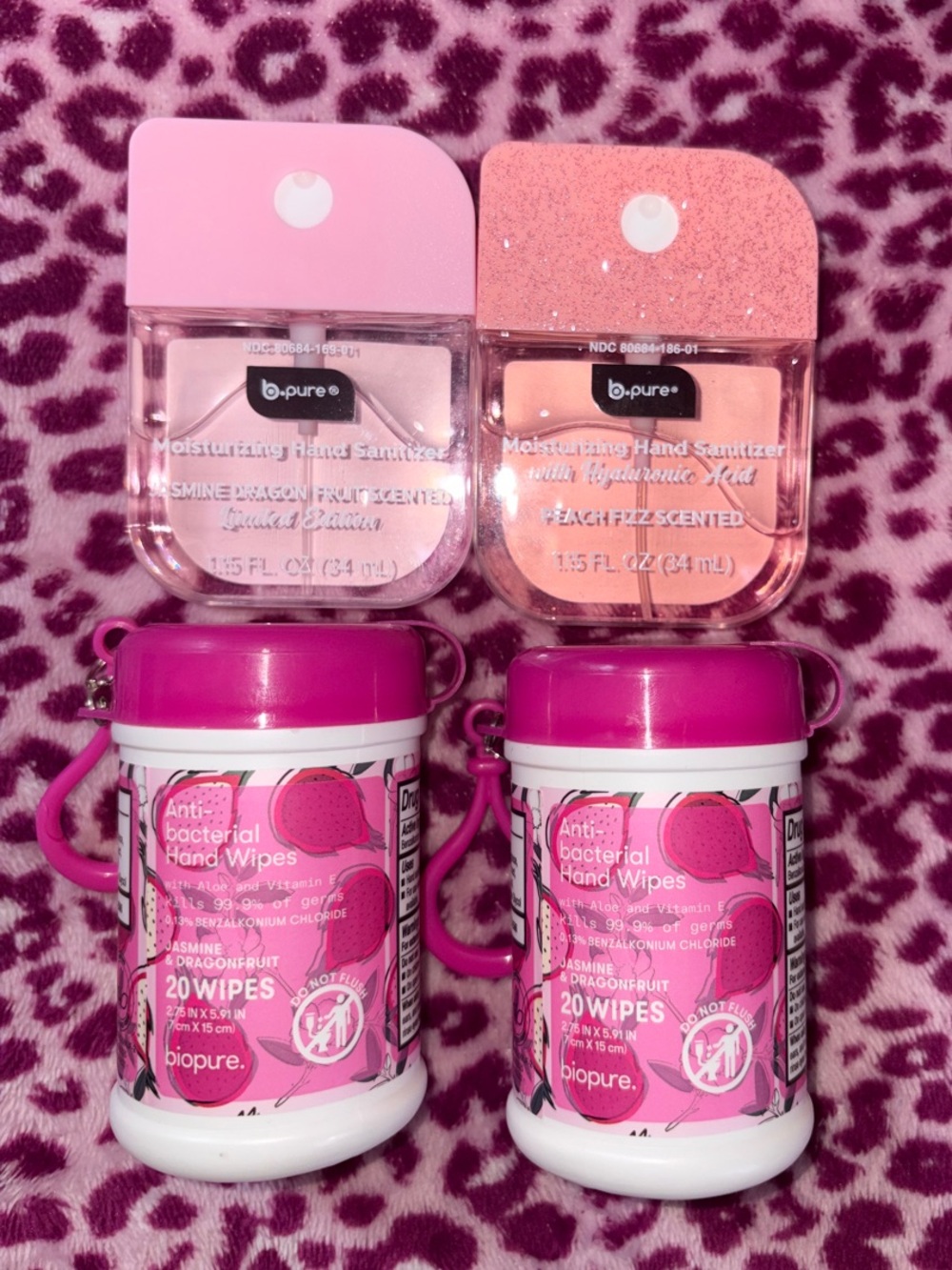 Peach & Dragon fruit 🌸 Spray Sanitizers + Sanitizing Keychain Wipes Set